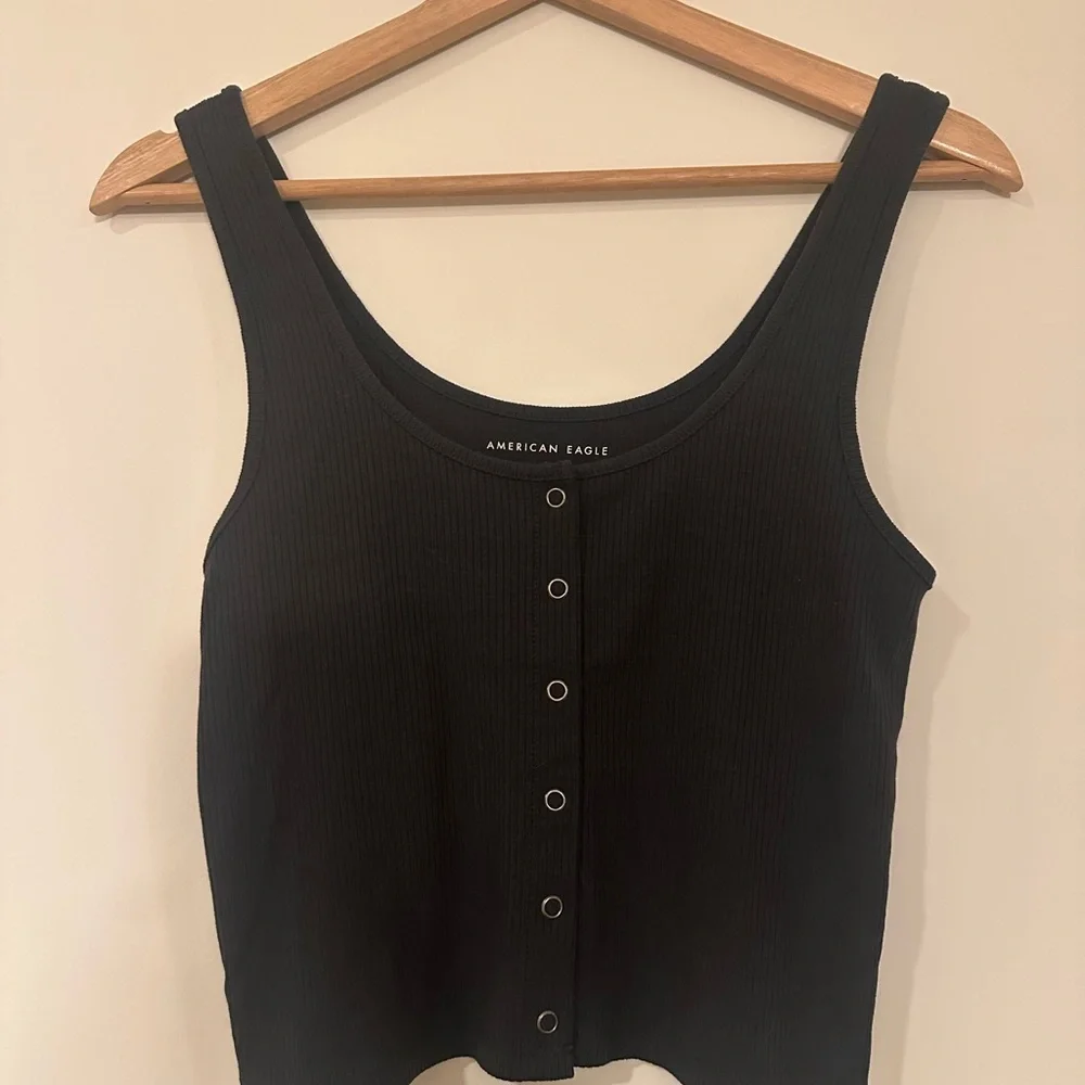 American Eagle Outfitters Black Tank Top button‎ front NWOT ribbed - Picture 2 of 5